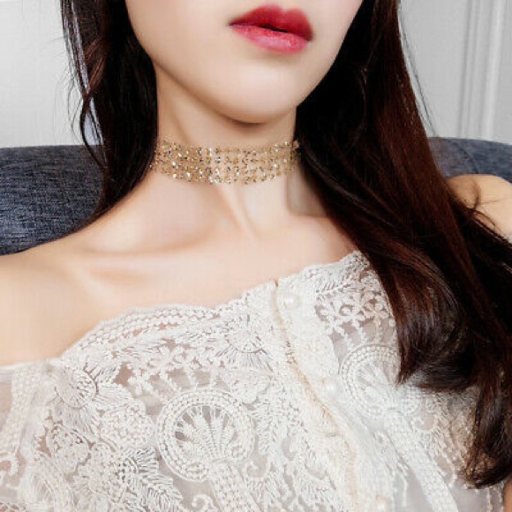 Gold Glitter Mesh Choker Necklaces